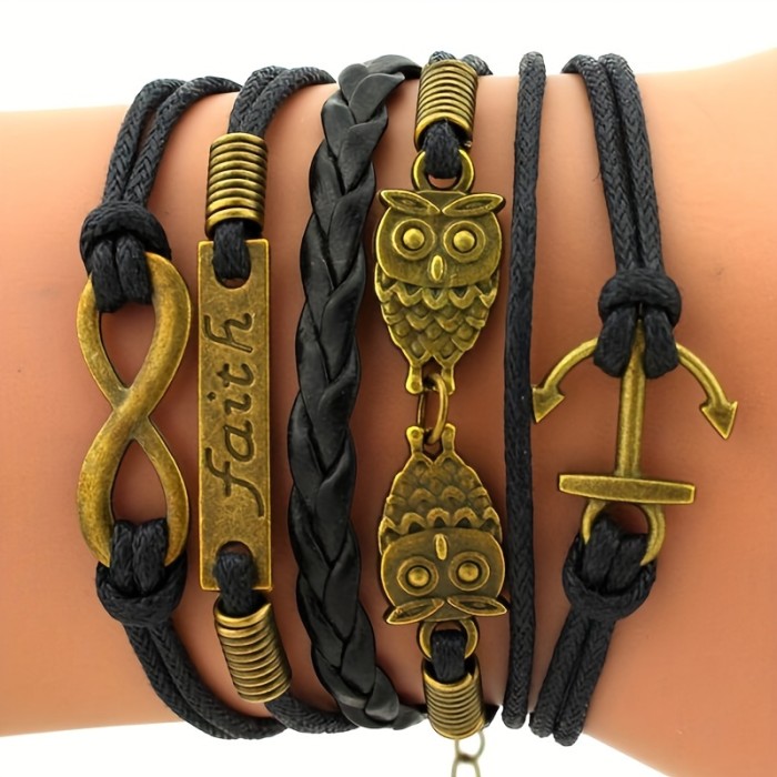 Owl Braided Bracelet Lovely Infinity Friendship Multilayer Charm Leather Bracelets