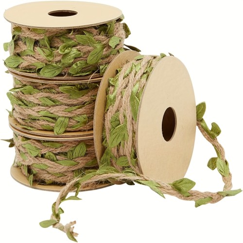 1roll, Burlap Leaf Ribbon, 33 Feet Green Vine Twine For Jungle Safari Birthday Party, Baby Shower, Home Decorations, Braided Decoration Vine With Artificial Green Leaves For Jungle Safari Themed Party Birthday Wedding Garden Home Decor