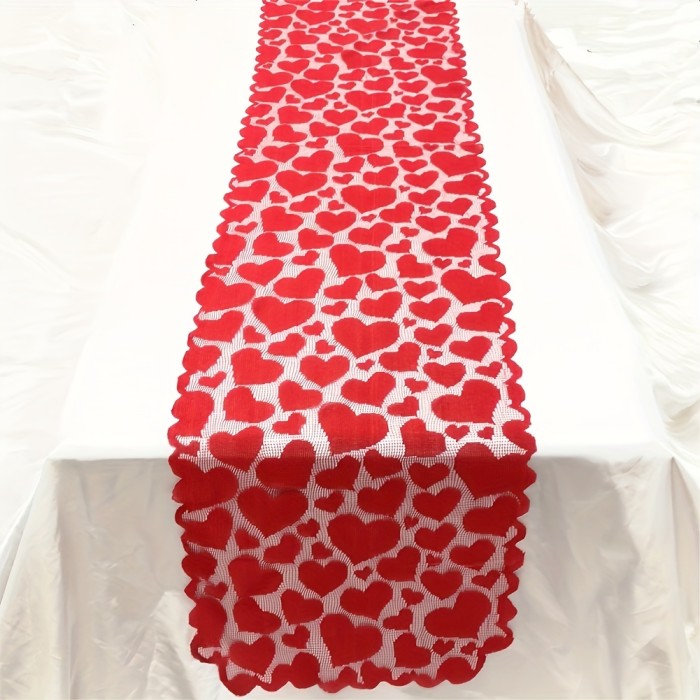1pc, Valentine Heart Table Runner, Red Heart Lace Table Runner, Home Table Decoration, Table Runner, Valentines Day Table Runner