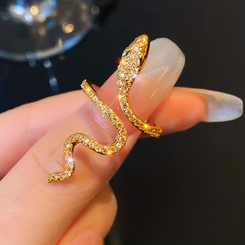 1pc Chic Wrap Ring Trendy Snake Design Paved Shining Rhinestone Golden Or Silvery Make Your Call Match Daily Outfits Party Accessory