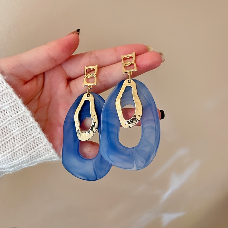 Blue Irregular Shape Dangle Earrings Elegant Simple Style Alloy Jewelry Trendy Female Ear Ornaments