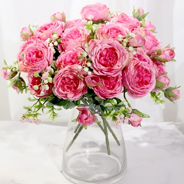 1pc Artificial Flowers, Silk Peony Flowers Stem, DIY Fake Plant Stem, Wedding Office Party Home