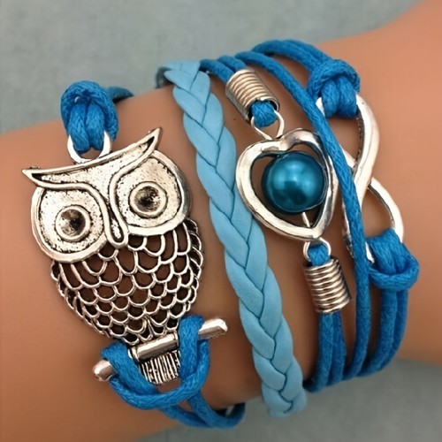 Owl Braided Bracelet Lovely Infinity Friendship Multilayer Charm Leather Bracelets