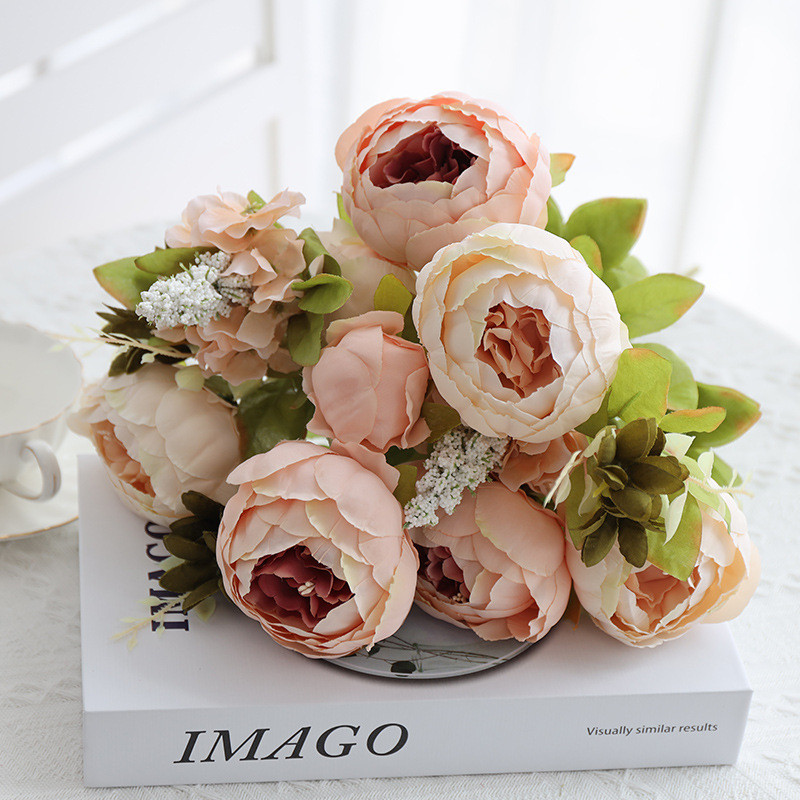 1pc, Realistic Peony Silk Flowers Champagne Color For Home Decor And Weddings - DIY Craft And Bridal Bouquet - Indoor And Outdoor Decoration