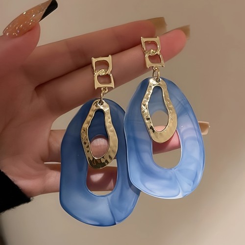 Blue Irregular Shape Dangle Earrings Elegant Simple Style Alloy Jewelry Trendy Female Ear Ornaments