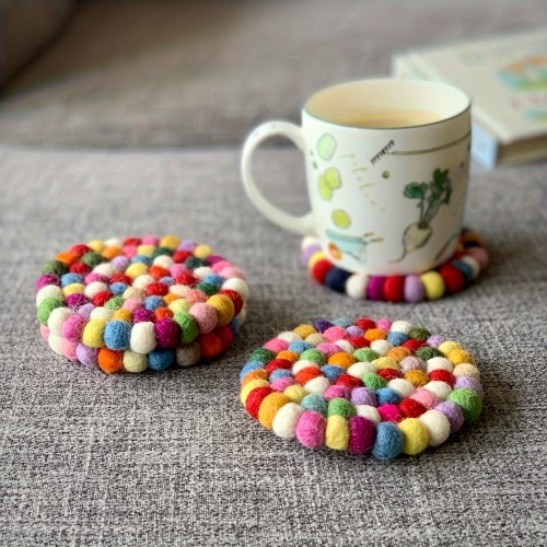 1pc, Felt-Ball Coasters, Colorful Felt-Coaster, Wool Felt-Coaster, Heat Insulation Table Mat, Rainbow Theme Decorative Coaster, Tea-Coaster, Gift For Her, Holiday Gift