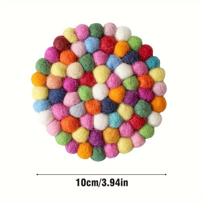1pc, Felt-Ball Coasters, Colorful Felt-Coaster, Wool Felt-Coaster, Heat Insulation Table Mat, Rainbow Theme Decorative Coaster, Tea-Coaster, Gift For Her, Holiday Gift