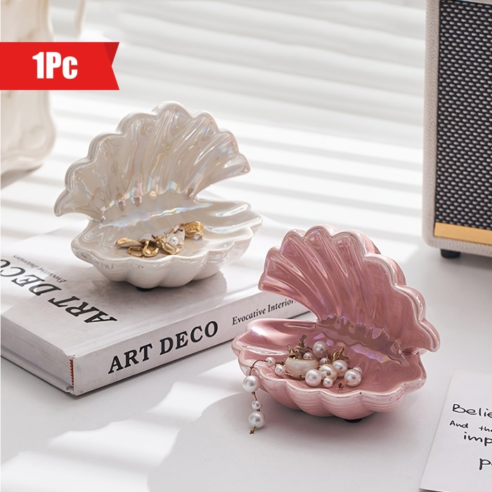 1pc Ceramic Shell Trinket Dishes Ornament, Decorative Art Style, Key\u002FJewelry Holder For Entryway\u002FVanity, Home Room Decor, Thoughtful Gift For Mother\u002FFriends On Thanksgiving - Wedding Gift