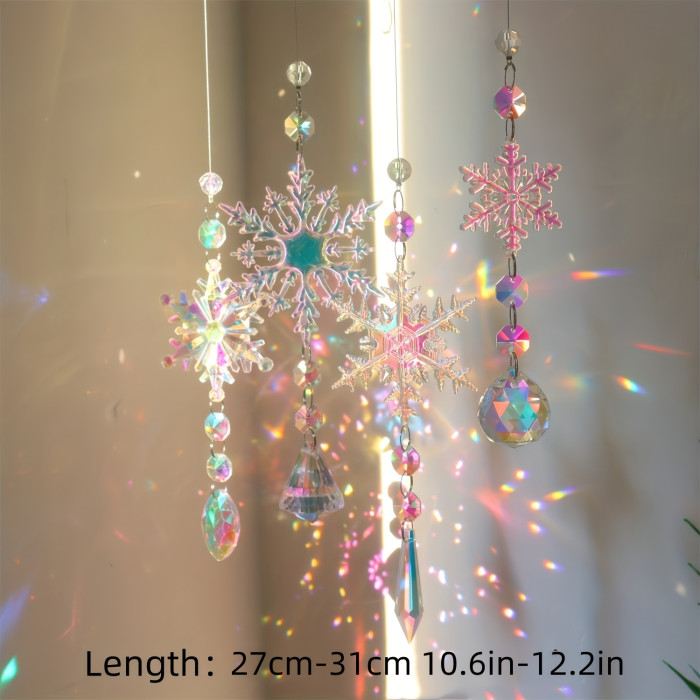 4pcs Exquisite Glass Crystal Snowflake Suncatchers - Vibrant Suncatcher Supplies with Elegant Style, Colorful Design, and Dazzling Reflections - Ideal for Wedding, Anniversaries, Birthday, and Christmas Party Favors, Home, and Office Decorations