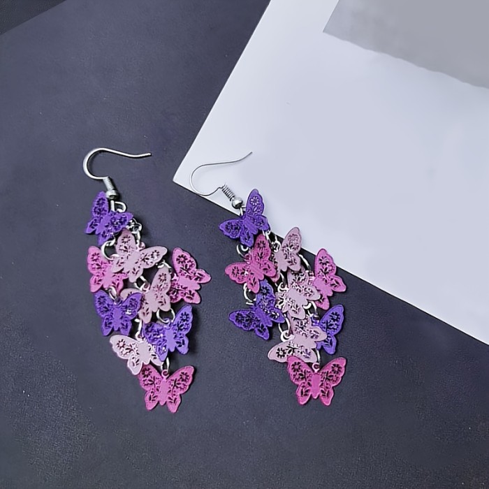 1pair Exquisite Purple Gradient Butterfly Earrings Are Suitable For Elegant Women Fashion Street Art Accessories
