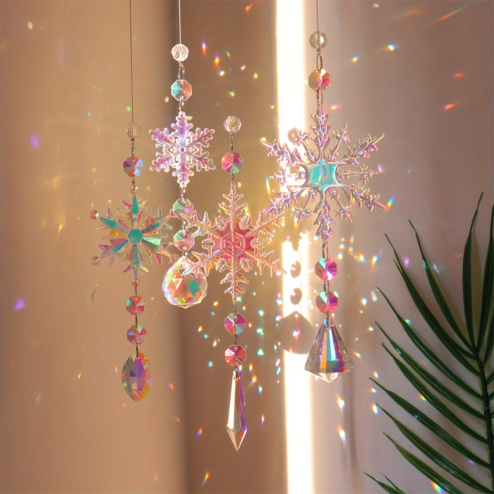 4pcs Exquisite Glass Crystal Snowflake Suncatchers - Vibrant Suncatcher Supplies with Elegant Style, Colorful Design, and Dazzling Reflections - Ideal for Wedding, Anniversaries, Birthday, and Christmas Party Favors, Home, and Office Decorations