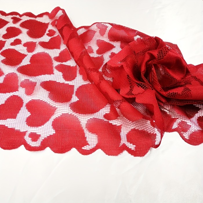 1pc, Valentine Heart Table Runner, Red Heart Lace Table Runner, Home Table Decoration, Table Runner, Valentines Day Table Runner