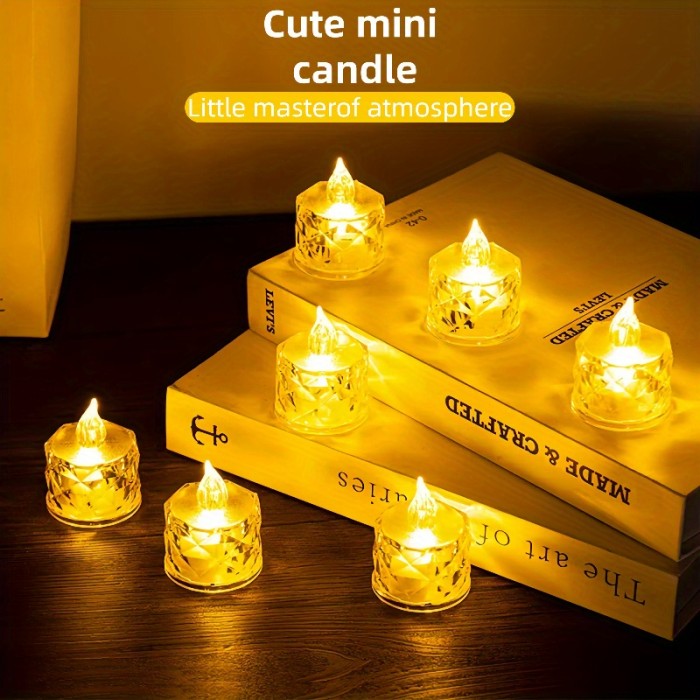 24 LED electronic candles, mini rose pattern, tea light, battery powered LED flameless candle light, used for Halloween, Valentine's Day, Christmas, religious weddings, parties, home decoration, and other holiday candles