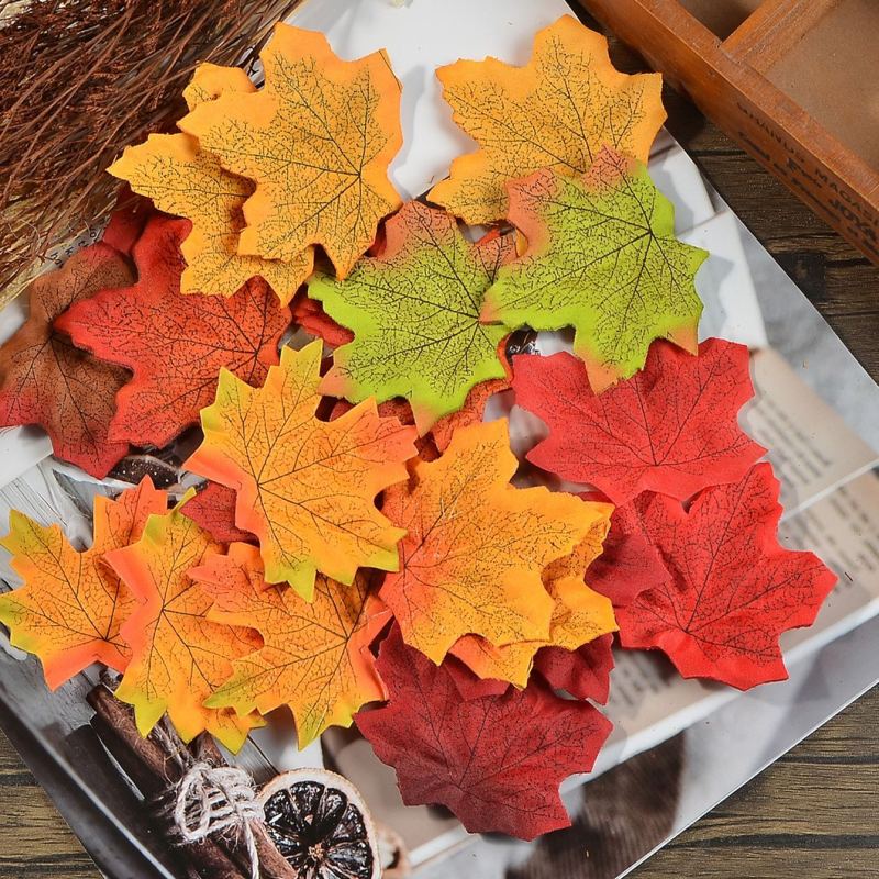 100pcs Artificial Maple Leaves Fake Leaf, Multicolored Mixed Autumn Decoration For Art Craft DIY Applique, Halloween Thanksgiving Christmas Decor, Room Decor, Home Decor (3.14inch)