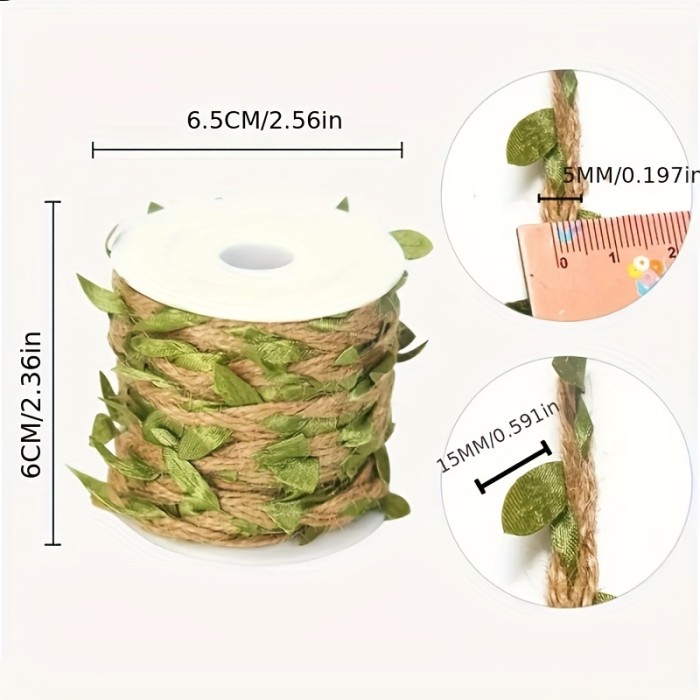 1roll, Burlap Leaf Ribbon, 33 Feet Green Vine Twine For Jungle Safari Birthday Party, Baby Shower, Home Decorations, Braided Decoration Vine With Artificial Green Leaves For Jungle Safari Themed Party Birthday Wedding Garden Home Decor