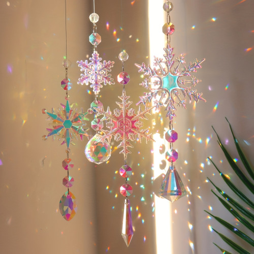 4pcs Exquisite Glass Crystal Snowflake Suncatchers - Vibrant Suncatcher Supplies with Elegant Style, Colorful Design, and Dazzling Reflections - Ideal for Wedding, Anniversaries, Birthday, and Christmas Party Favors, Home, and Office Decorations
