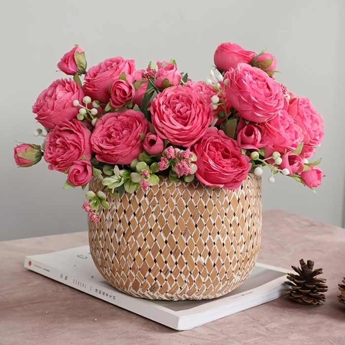 1pc Artificial Flowers, Silk Peony Flowers Stem, DIY Fake Plant Stem, Wedding Office Party Home