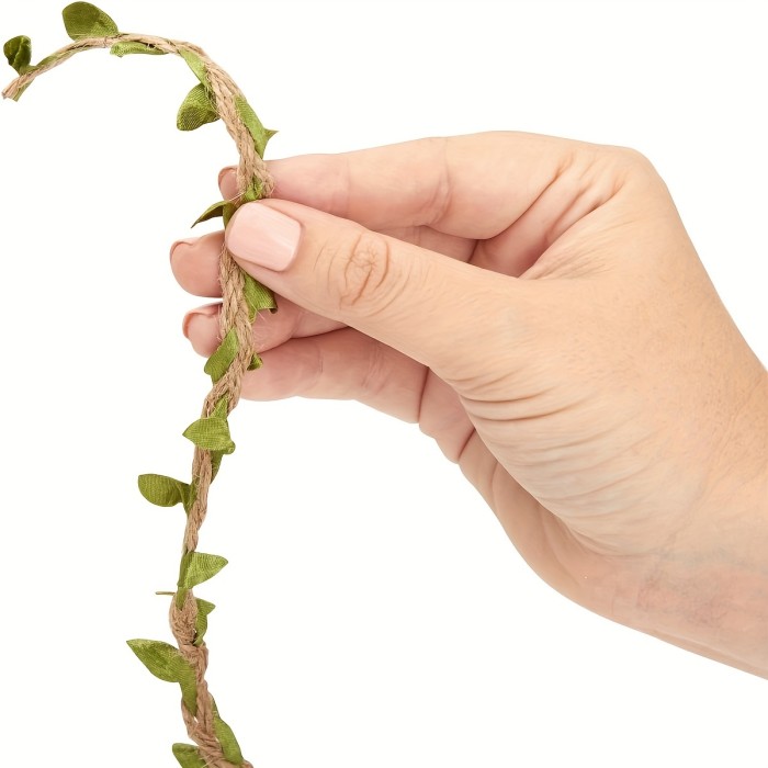 1roll, Burlap Leaf Ribbon, 33 Feet Green Vine Twine For Jungle Safari Birthday Party, Baby Shower, Home Decorations, Braided Decoration Vine With Artificial Green Leaves For Jungle Safari Themed Party Birthday Wedding Garden Home Decor