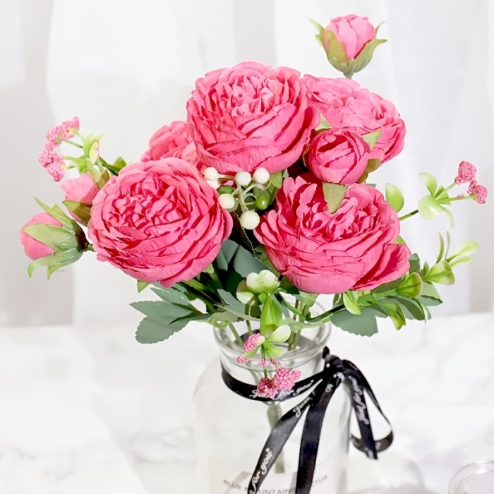 1pc Artificial Flowers, Silk Peony Flowers Stem, DIY Fake Plant Stem, Wedding Office Party Home