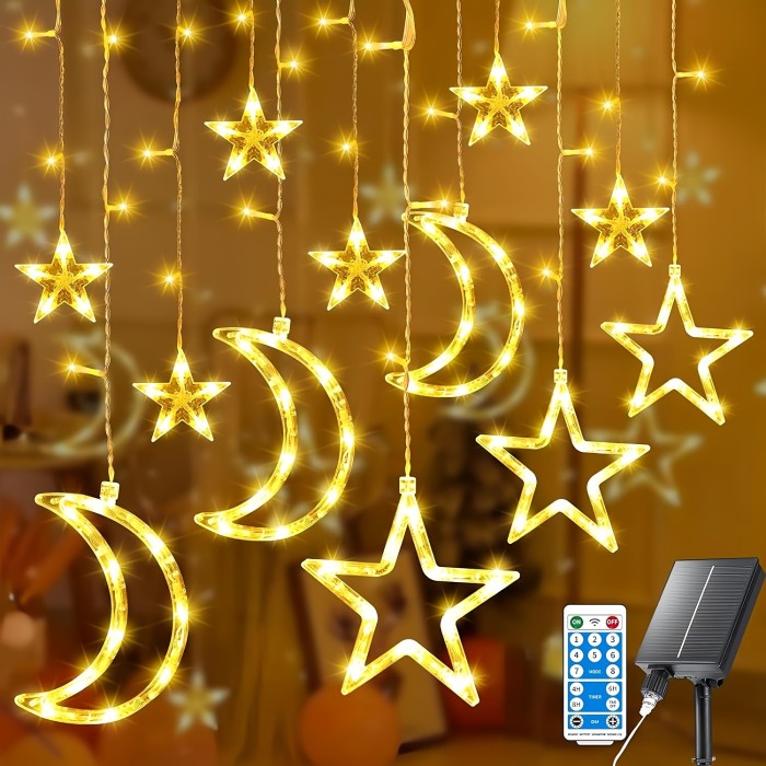 138LED Solar Curtain Lights - Outdoor Light Strings with USB Rechargeable, 8 Lighting Modes, Timer, Remote, Twinkle Fairy Lights for Patio, Gazebo, Ramadan, Porch, Window, Backyard, Tent