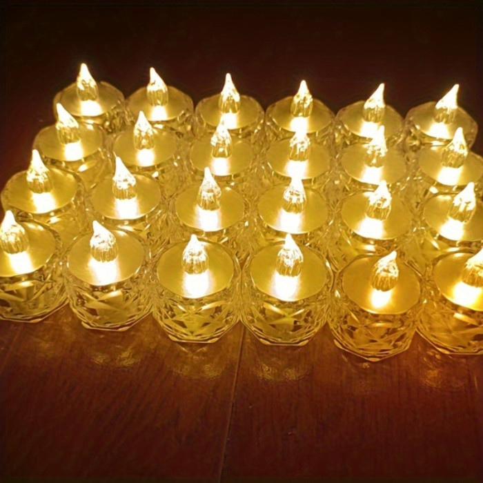24 LED electronic candles, mini rose pattern, tea light, battery powered LED flameless candle light, used for Halloween, Valentine's Day, Christmas, religious weddings, parties, home decoration, and other holiday candles
