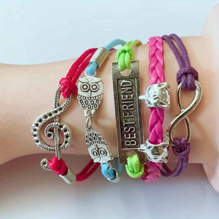 Owl Braided Bracelet Lovely Infinity Friendship Multilayer Charm Leather Bracelets