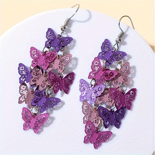 1pair Exquisite Purple Gradient Butterfly Earrings Are Suitable For Elegant Women Fashion Street Art Accessories