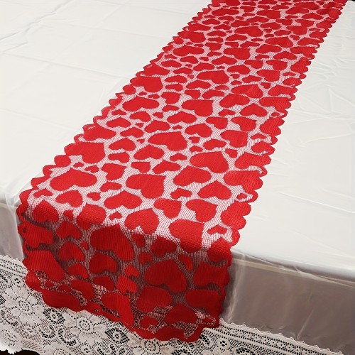 1pc, Valentine Heart Table Runner, Red Heart Lace Table Runner, Home Table Decoration, Table Runner, Valentines Day Table Runner