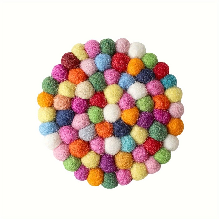 1pc, Felt-Ball Coasters, Colorful Felt-Coaster, Wool Felt-Coaster, Heat Insulation Table Mat, Rainbow Theme Decorative Coaster, Tea-Coaster, Gift For Her, Holiday Gift