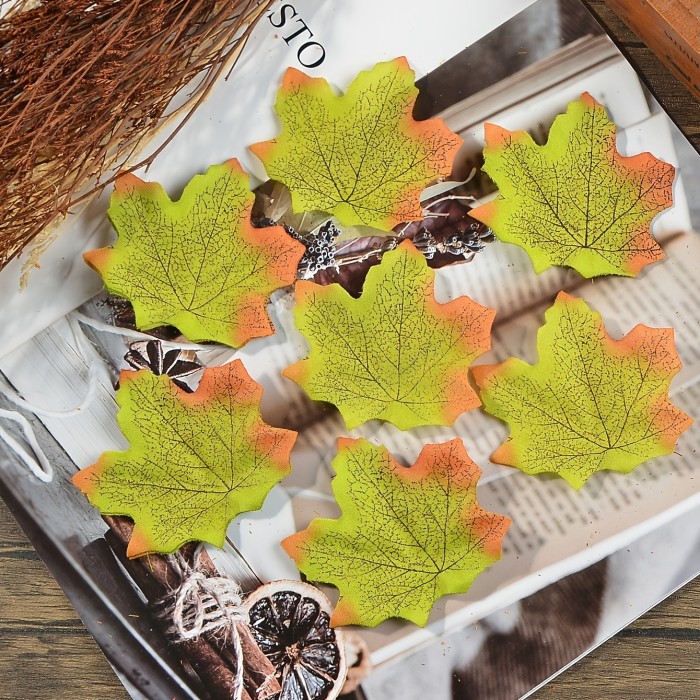 100pcs Artificial Maple Leaves Fake Leaf, Multicolored Mixed Autumn Decoration For Art Craft DIY Applique, Halloween Thanksgiving Christmas Decor, Room Decor, Home Decor (3.14inch)