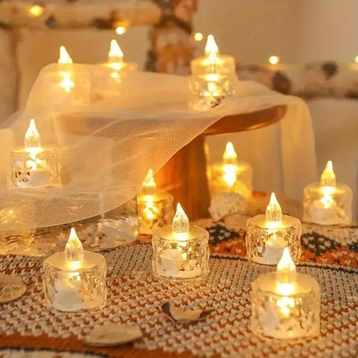 24 LED electronic candles, mini rose pattern, tea light, battery powered LED flameless candle light, used for Halloween, Valentine's Day, Christmas, religious weddings, parties, home decoration, and other holiday candles