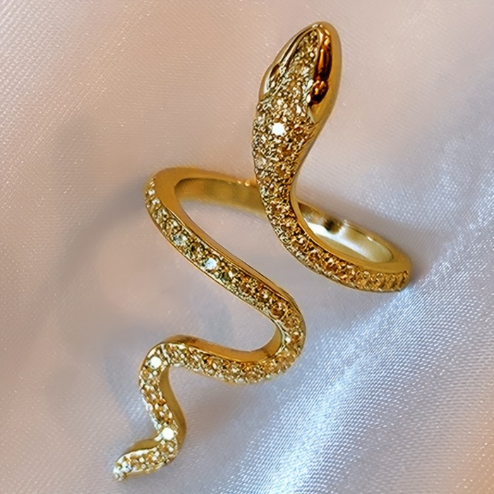 1pc Chic Wrap Ring Trendy Snake Design Paved Shining Rhinestone Golden Or Silvery Make Your Call Match Daily Outfits Party Accessory