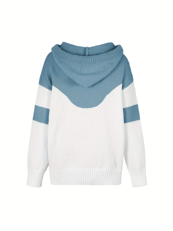 Vibrant Color Block Drawstring Hooded Sweater - Cozy Casual Long Sleeve Kangaroo Pocket Pullover with Soft Fabric, Relaxed Fit, and Versatile Style - Women's Comfortable Clothing for Daily Wear