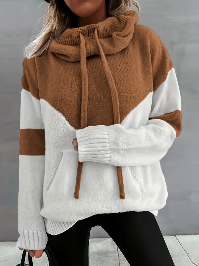 Vibrant Color Block Drawstring Hooded Sweater - Cozy Casual Long Sleeve Kangaroo Pocket Pullover with Soft Fabric, Relaxed Fit, and Versatile Style - Women's Comfortable Clothing for Daily Wear