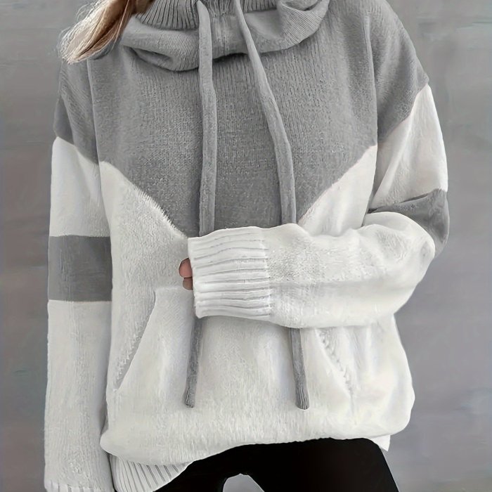 Vibrant Color Block Drawstring Hooded Sweater - Cozy Casual Long Sleeve Kangaroo Pocket Pullover with Soft Fabric, Relaxed Fit, and Versatile Style - Women's Comfortable Clothing for Daily Wear