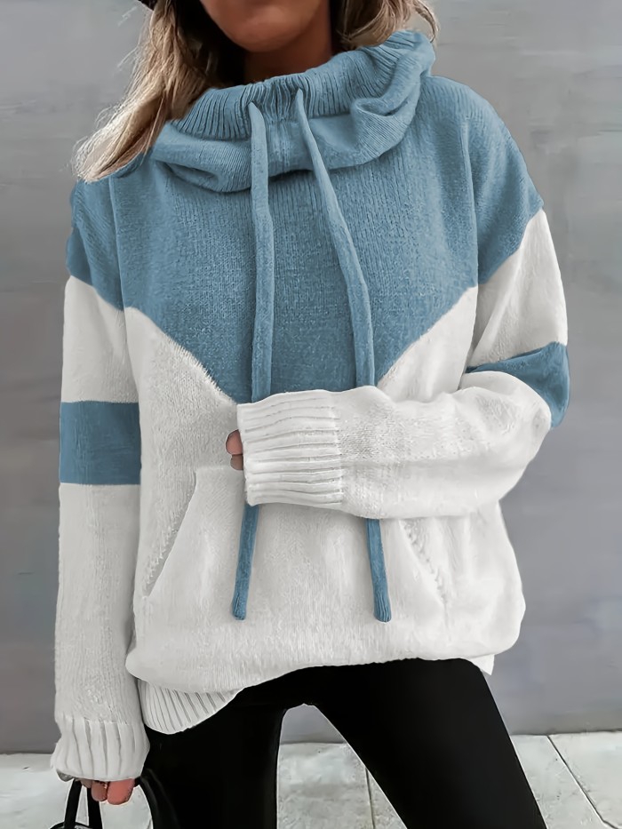 Vibrant Color Block Drawstring Hooded Sweater - Cozy Casual Long Sleeve Kangaroo Pocket Pullover with Soft Fabric, Relaxed Fit, and Versatile Style - Women's Comfortable Clothing for Daily Wear