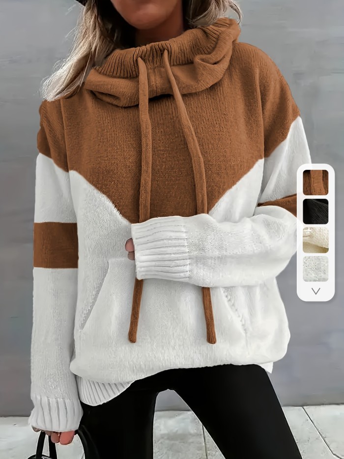Vibrant Color Block Drawstring Hooded Sweater - Cozy Casual Long Sleeve Kangaroo Pocket Pullover with Soft Fabric, Relaxed Fit, and Versatile Style - Women's Comfortable Clothing for Daily Wear