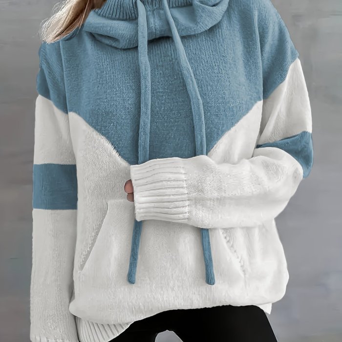Vibrant Color Block Drawstring Hooded Sweater - Cozy Casual Long Sleeve Kangaroo Pocket Pullover with Soft Fabric, Relaxed Fit, and Versatile Style - Women's Comfortable Clothing for Daily Wear