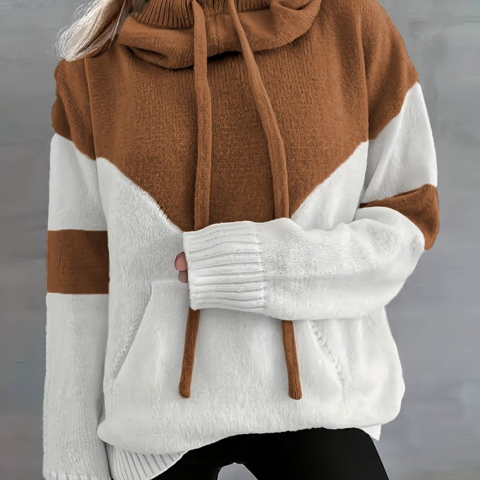 Vibrant Color Block Drawstring Hooded Sweater - Cozy Casual Long Sleeve Kangaroo Pocket Pullover with Soft Fabric, Relaxed Fit, and Versatile Style - Women's Comfortable Clothing for Daily Wear