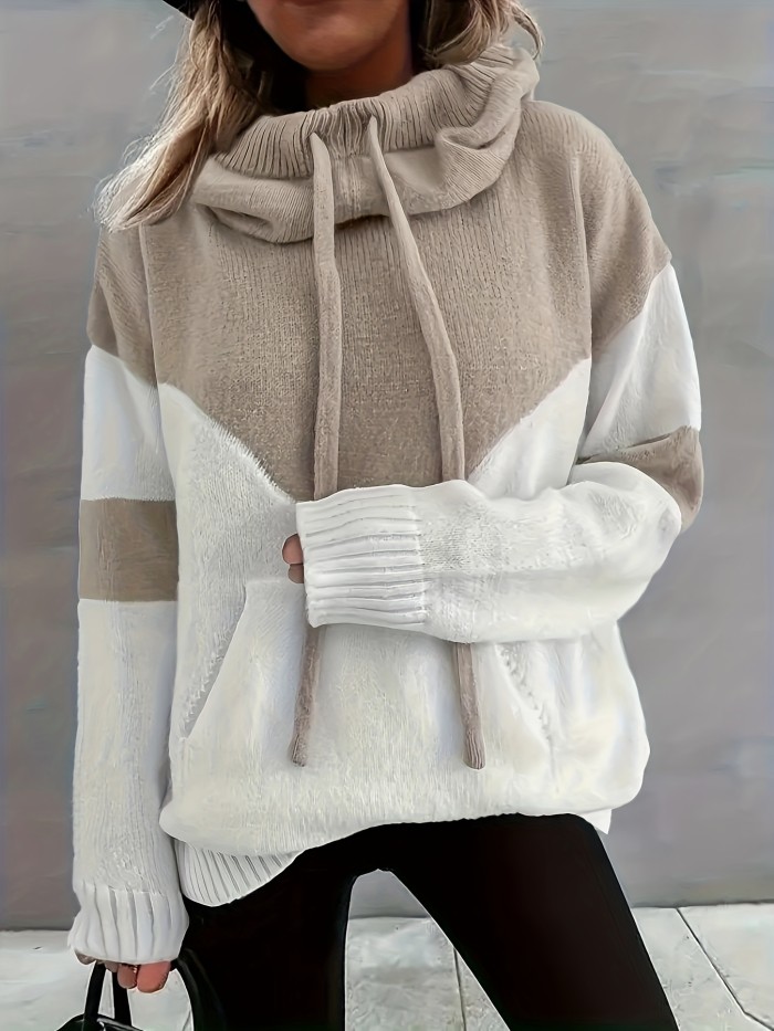 Vibrant Color Block Drawstring Hooded Sweater - Cozy Casual Long Sleeve Kangaroo Pocket Pullover with Soft Fabric, Relaxed Fit, and Versatile Style - Women's Comfortable Clothing for Daily Wear