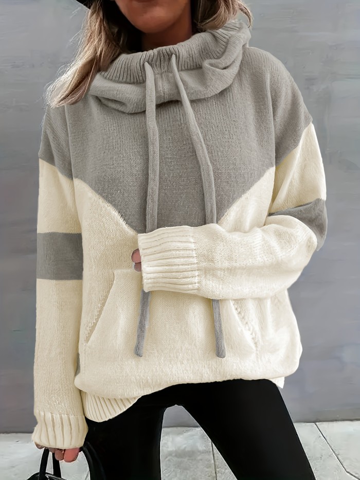 Vibrant Color Block Drawstring Hooded Sweater - Cozy Casual Long Sleeve Kangaroo Pocket Pullover with Soft Fabric, Relaxed Fit, and Versatile Style - Women's Comfortable Clothing for Daily Wear