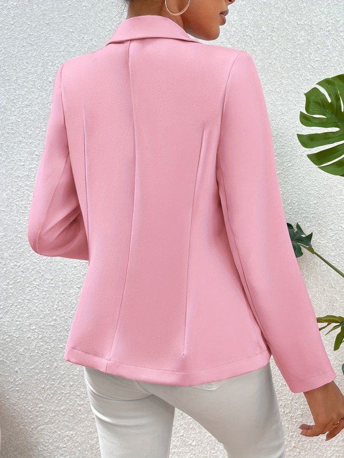 Regular Length Elegant Solid Color Double-Breasted Long Sleeve Blazer - Micro Elastic Polyester Fabric, Unlined, Button Details - Perfect for Spring and Fall, Womens Clothing