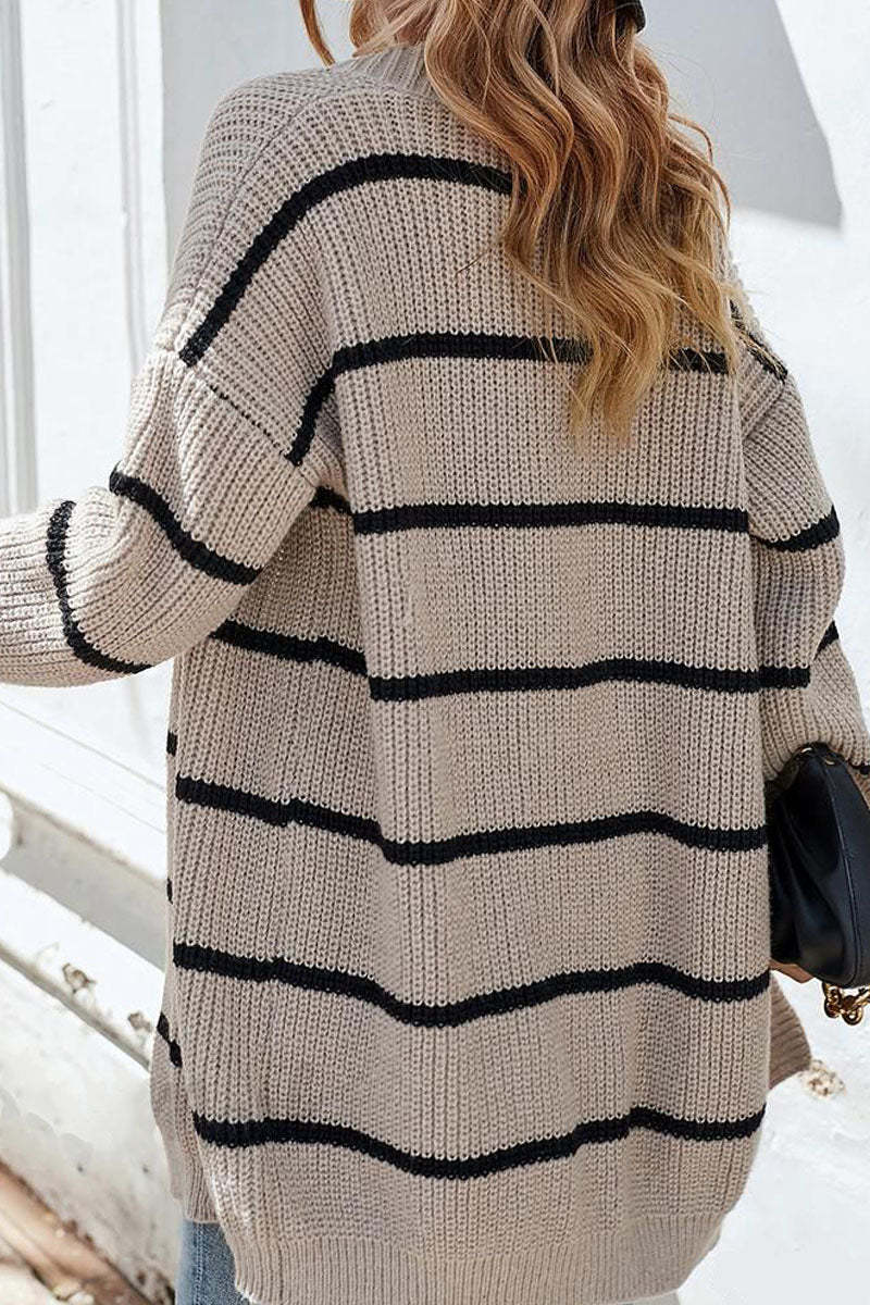 Long sleeves print-striped cardigan main image 1