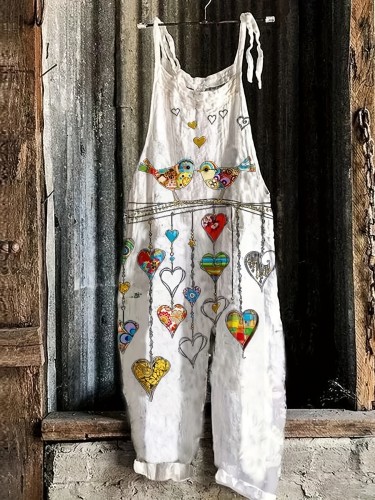 Elegant Sleeveless Jumpsuit with Bird & Heart Motif: Comfortable, Durable & Perfect for Any Season