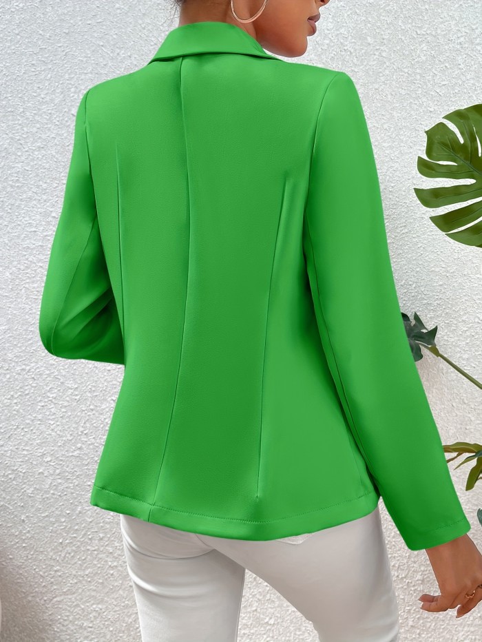 Regular Length Elegant Solid Color Double-Breasted Long Sleeve Blazer - Micro Elastic Polyester Fabric, Unlined, Button Details - Perfect for Spring and Fall, Womens Clothing