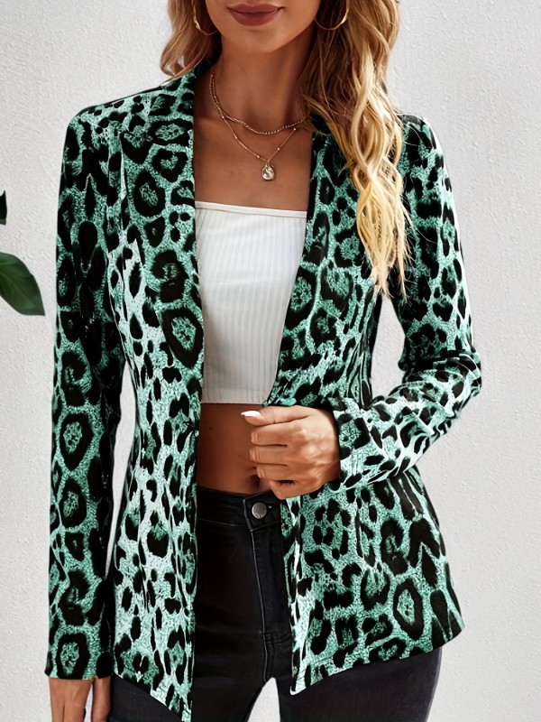 Chic Leopard Print Blazer for Women - One-Button Closure, Casual Sharp Lapel, Long Sleeve Jacket - Fashionable Office and Evening Wear