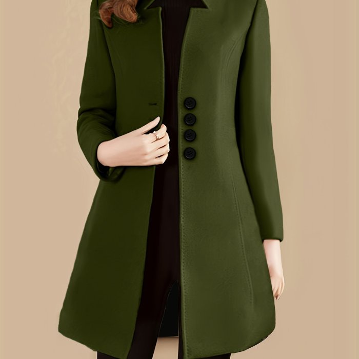 Womens Chic Solid Single Breasted Coat - Long Sleeve, Timeless Style, Versatile Wardrobe Staple - Perfect for All Seasons, Everyday Wear