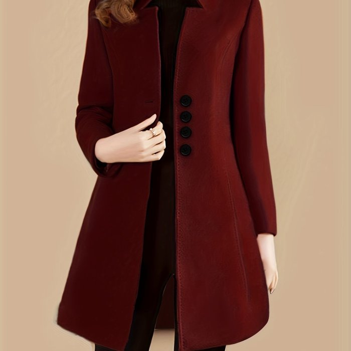 Womens Chic Solid Single Breasted Coat - Long Sleeve, Timeless Style, Versatile Wardrobe Staple - Perfect for All Seasons, Everyday Wear