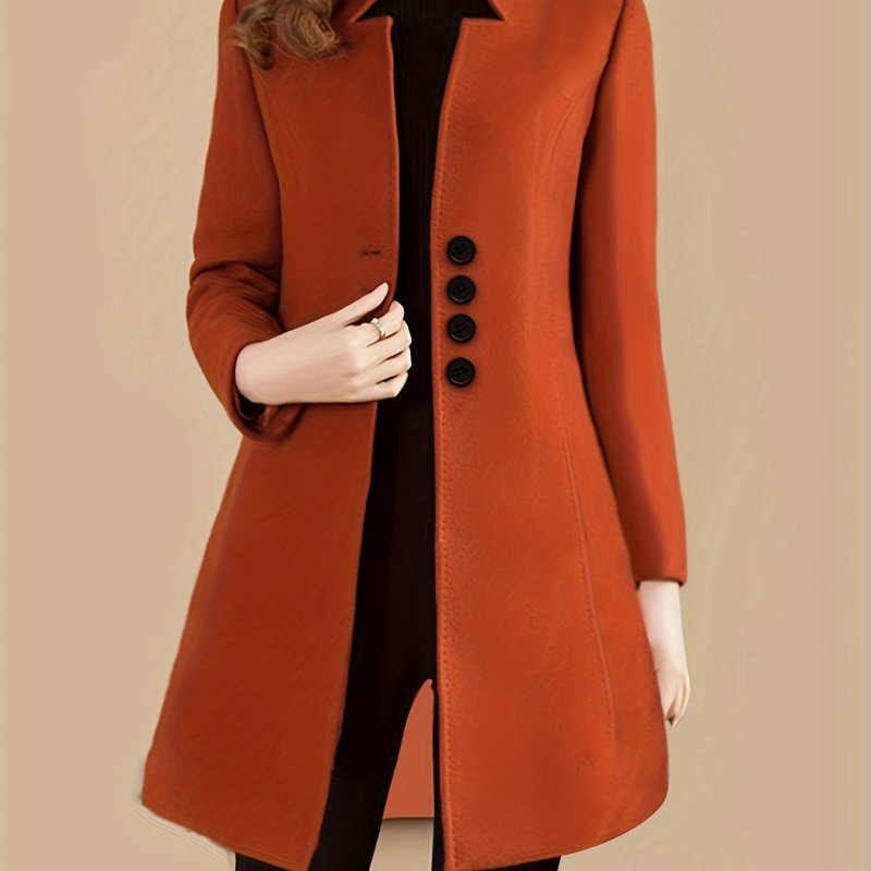 Womens Chic Solid Single Breasted Coat - Long Sleeve, Timeless Style, Versatile Wardrobe Staple - Perfect for All Seasons, Everyday Wear