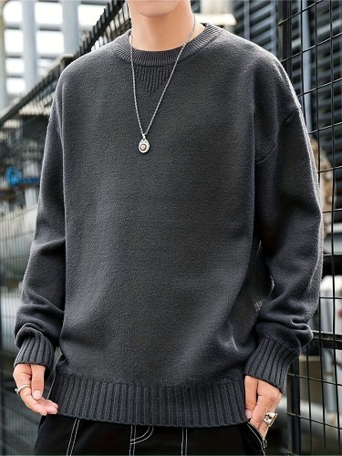 Cozy Knit Crew Neck Sweater - Soft, Warm, and Stretchy for Men - Perfect for Fall and Winter Casual Wear